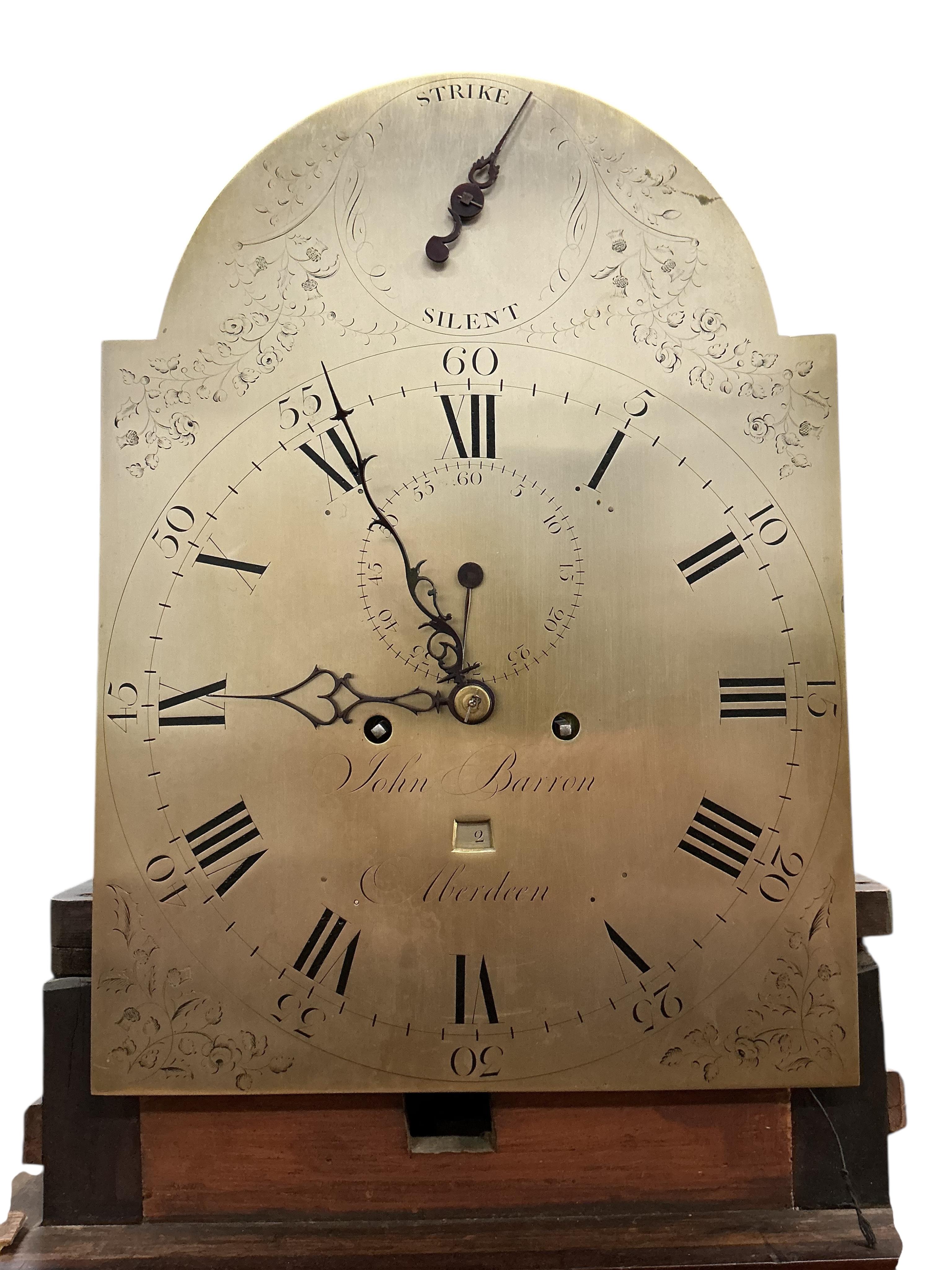 A George III mahogany eight day longcase clock marked John Barron, Aberdeen, height 216cm